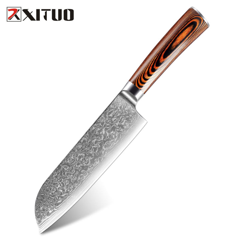 XITUO, 1-4 Uds., juego de cuchillos de cocina, cuchillo de cocina de acero damasco japonés VG10, chef, deshuesado, pelado, Santoku, cuchillos de utilidad, mango de madera