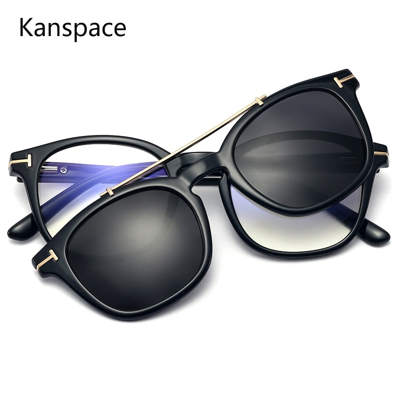 Kanspace Sunglasses Women Men Myopia Optical Vintage Square Glasses Frames Magnetic Clip on Polarized Eyeglasses 95308