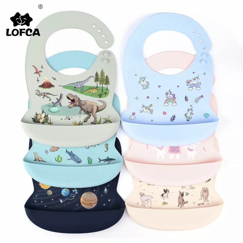 LOFCA 1pc Animal Cartoon Silicone Waterproof Bib Food Grade BPA&amp;PVC Free Silicone Soft Baby Bib Adjustable Easy Wash and Clean