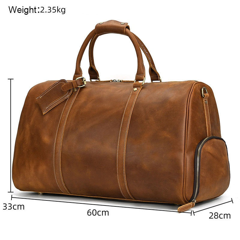 MAHEU Men Genuine Leather Travel Bag Travel Tote Big Weekend Bag Man Cowskin Duffle Bag Hand Luggage Male Handbags Large 60cm