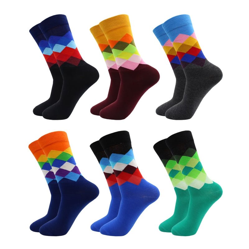 6-12 Pairs Colorful Cotton Fashion Casual Women and Men Funny Socks Stripe Grid Geometry Fun Dress Socks