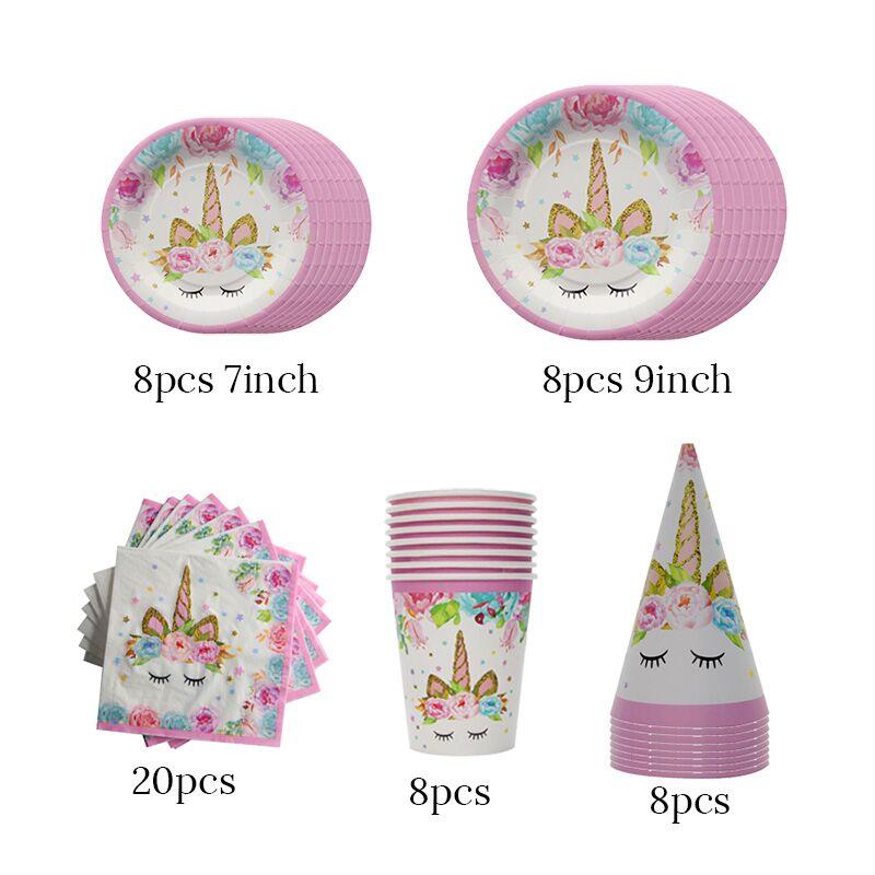 Unicorn Party Supplies Disposable Tableware Set Kids Birthday party Decoration Unicornio Decor Plates Cup Banner Baby Shower