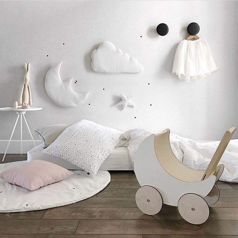 3pcs/set Moon Star Wall Decor INS Nordic Style Cotton Cloud Ornaments Kids Room Decorations Wall Stickers photography props