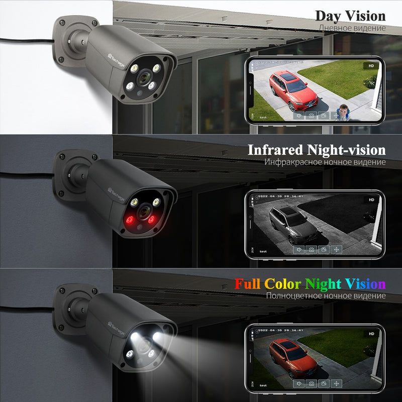 Sistema de cámara de seguridad Techage 8CH 5MP HD POE NVR Kit CCTV Audio bidireccional AI Detección de rostro Videovigilancia al aire libre Conjunto de cámara IP
