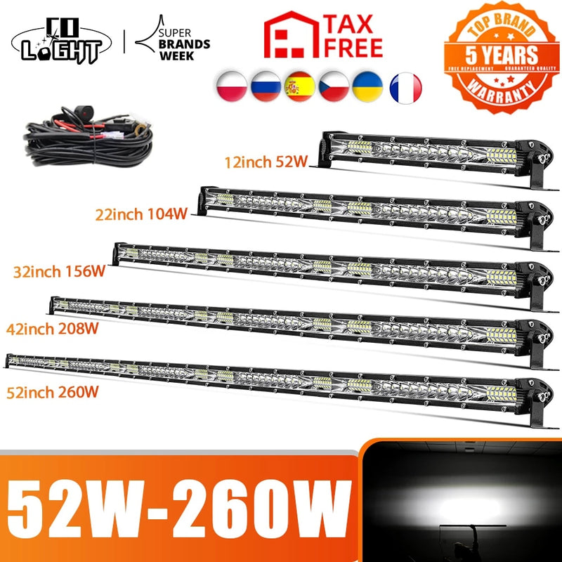 CO LIGHT 52W 104W 156W 208W 260W Off Road Led Light Bar Slim Combo LED Driving Lights for 4x4 Truck SUV ATV Tractor Boat 12V 24V