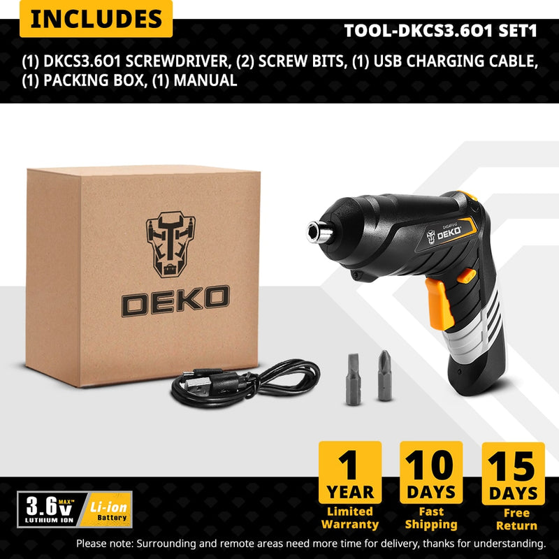 DEKO DKCS3.6O1 Cordless Electric Screwdriver Rechargeable Power battery Screwdriver Twistable Handle LED Torch Power Tool