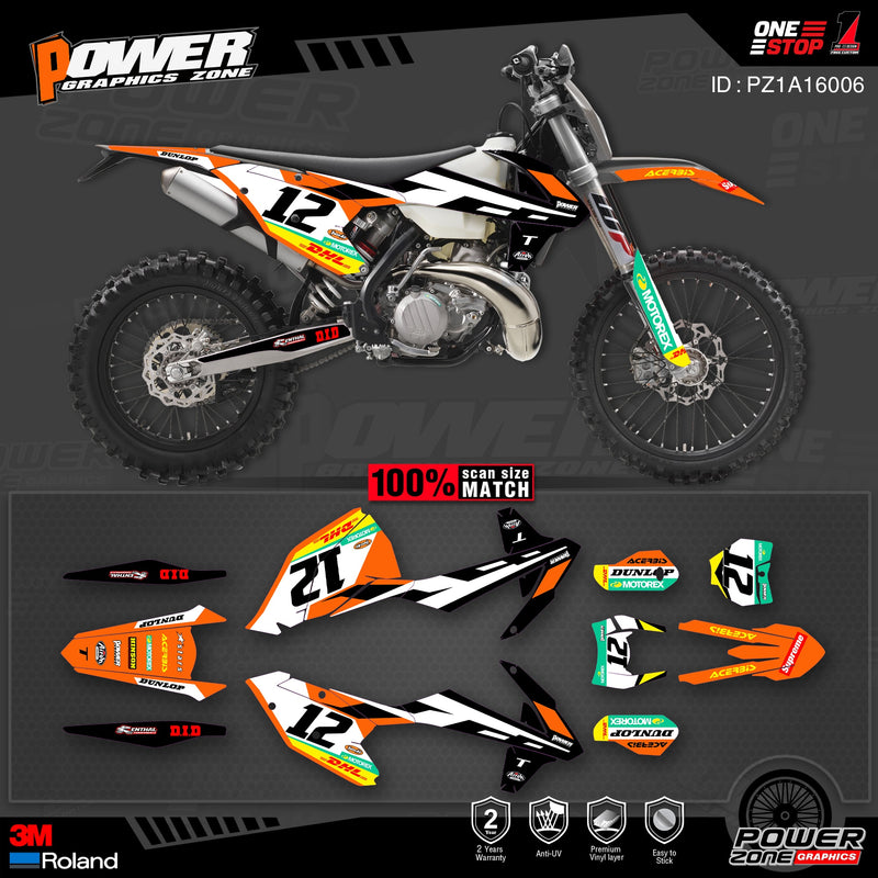 PowerZone Custom Team Graphics Backgrounds Decals 3M Sticker Kit für KTM SX SXF MX 16–18 EXC XCW Enduro 17–19 125 bis 500 cc 06