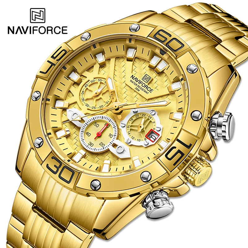 NAVIFORCE Fashion Watches For Men Luxury Original Classic Quartz Clock Analog Chronograph Sport Waterproof Steel Band WristWatch