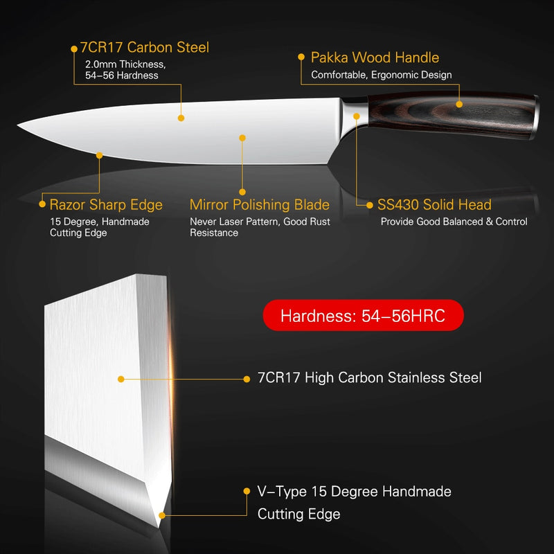 Juego de cuchillos de cocina Mokithand, cuchillos de Chef japoneses profesionales 7CR17, cuchillo para pelar carne Santoku de acero inoxidable de alto carbono