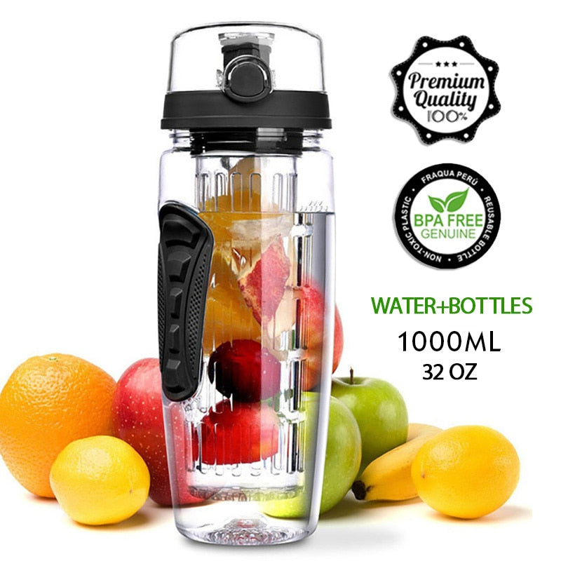 1000ml Water Fruit Bottle Bpa Free Plastic Sport Fruit Infuser Water Bottles with Infuser Juice Shaker Drink Bottle of Water