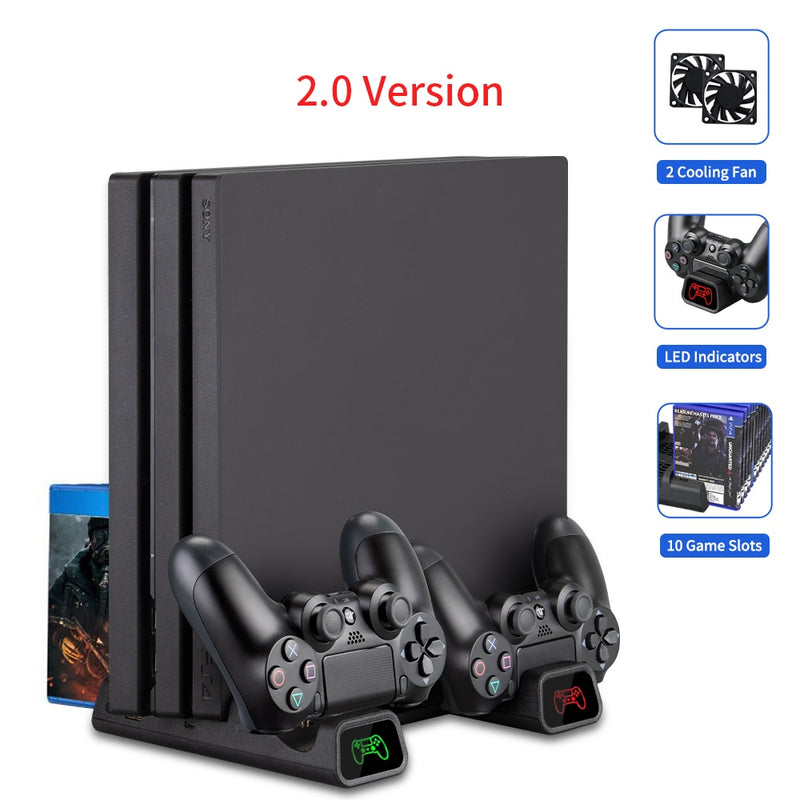 Für PS4/PS4 Slim/PS4 Pro Vertical Stand LED Lüfter Dual Controller Ladegerät Ladestation für SONY Playstation 4 Kühler