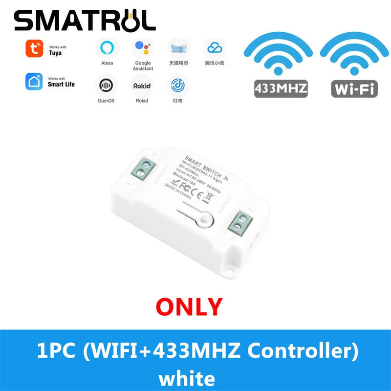 SMATRUL Tuya Smart Life Home APP WiFi +RF 433Mhz Switch LighT Wall Relay Timer Module Voice Google Home Alexa 110V 220V 10A Lamp