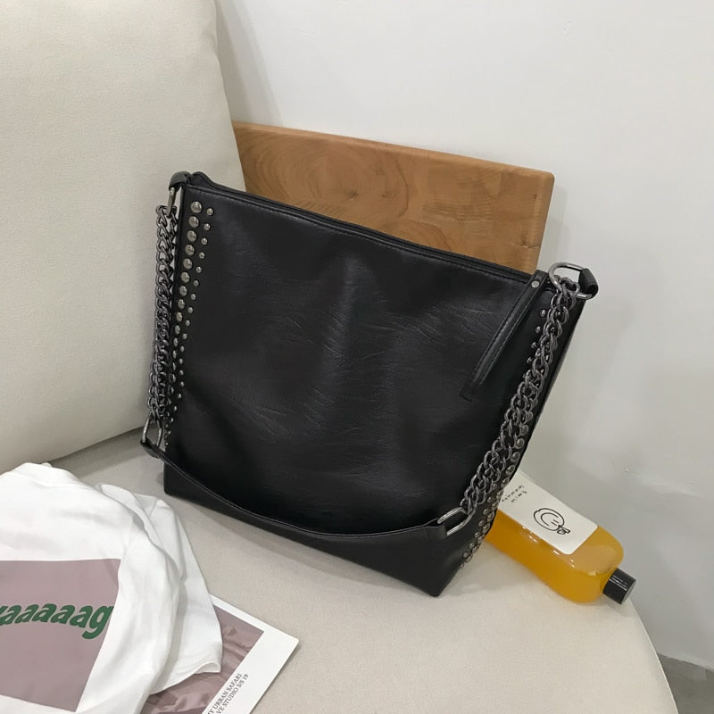 Bolso de hombro con remaches informal para mujer, bolsos cruzados con cadena de marca famosa para mujer, bolsos de cuero, bolso de mano de gran capacidad, bolso principal