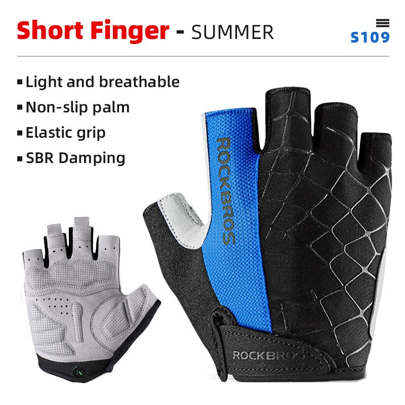 ROCKBROS Guantes de bicicleta MTB Road Anti-shock Mountain Bike Guantes sin dedos Hombres Mujeres Transpirable Ciclismo Deportes Guante antideslizante