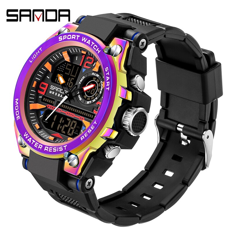 SANDA Brand Men's Watch Military Outdoor Sports Waterproof Watches Dual Display Quartz LED Digital Clock Relogio Masculino