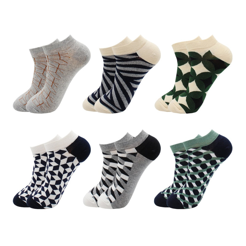 6-12 Pairs Novelty Funny Casual Ankle Socks Fashion Colorful Harajuku Fruit Animal Grid Cotton Men Socks Slippers