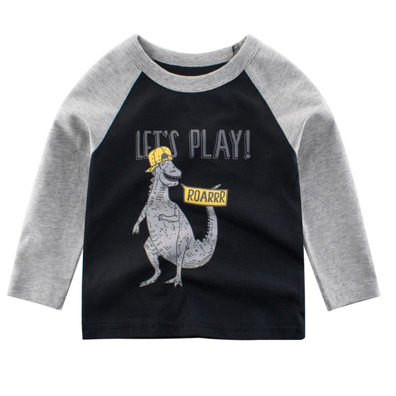 95%COTTON Boys T Shirts Spring Autumn Long Sleeve Tops Kids Dinosaur Sweatshirt Children Boy Shirts Clothing Boys Clothes