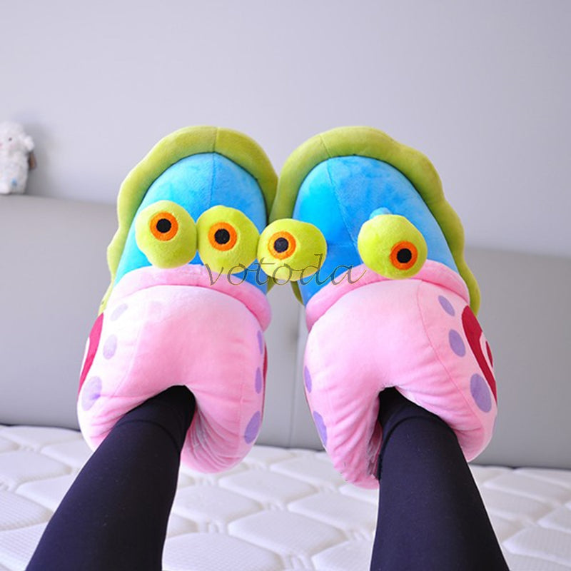 Winter Cartoon Slippers Women Funny Cute Snail Home Plush Shoes Indoor Cozy Flat Slides Furry Warm Cotton Slipper Girl Flip Flop
