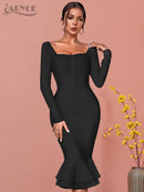 Adyce 2022 New Autumn Winter Women Apricot Bodycon Bandage Dress Sexy Mermaid Long Sleeve Lady Club Celebrity Runway Party Dress