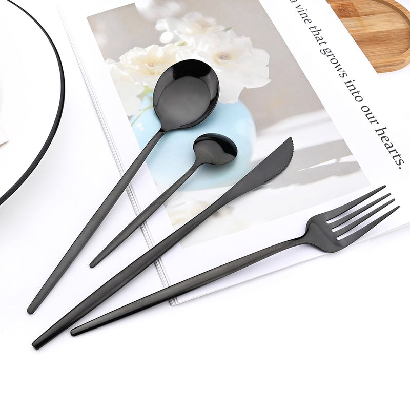 24Pcs/Set Stainless Steel Dinnerware Set Mix Gold Cutlery Set Dinner Knife Fork Coffee Spoon Tableware Kitchen Silverware Sets