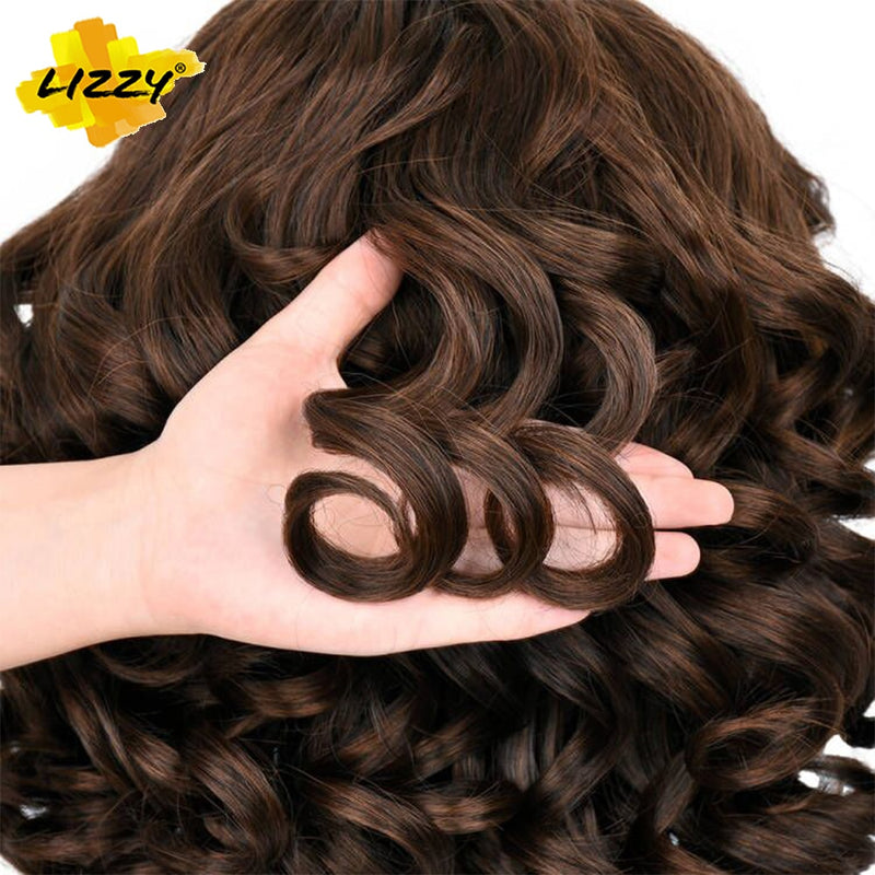 Kurzhaar-Afro-Lockenperücke mit Pony, lose, synthetische, flauschige, schulterlange, natürliche Perücken für schwarze Frauen, dunkelbraun, 35,6 cm