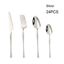 24pcs/lot Korean Food Portable Cutlery 304 Stainless Steel Table Fork Knife Spoon Dinner Set Dinnerware Gold Tableware Sets
