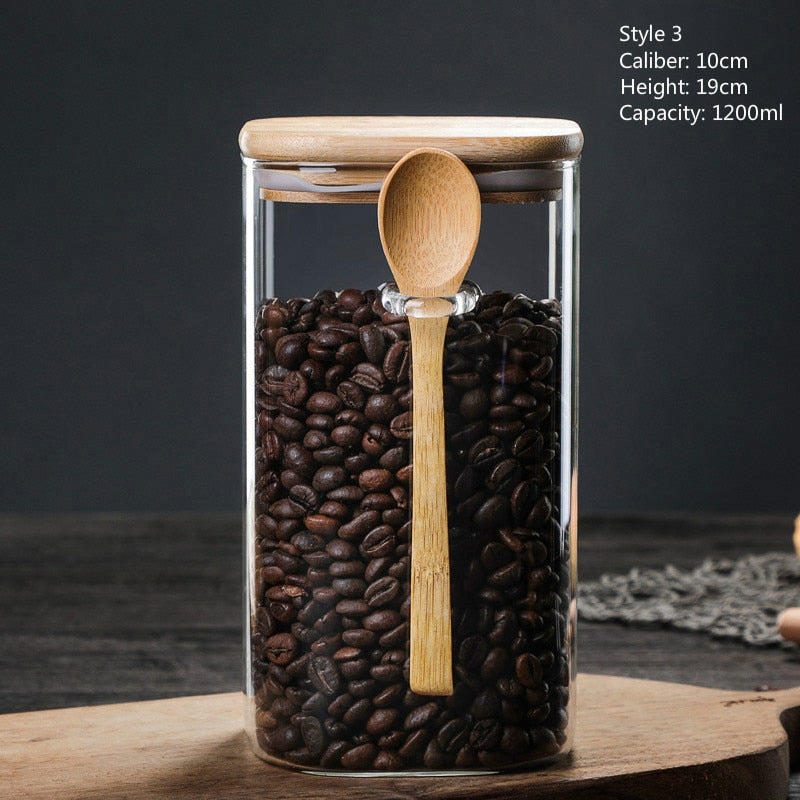 3 Ideas 800-1200ml with Spoon Sealed Jar Storage Tank Condiment Coffee Beans Tank Kitchen Supplies Sugar Storage Bottle Tea Box