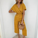 New Sunflower Printed Strap Jumpsuit Women High Waist Rompers Boho Yellow Spaghetti Strap Wide Leg Pants Summer Jumpsuits Ladies