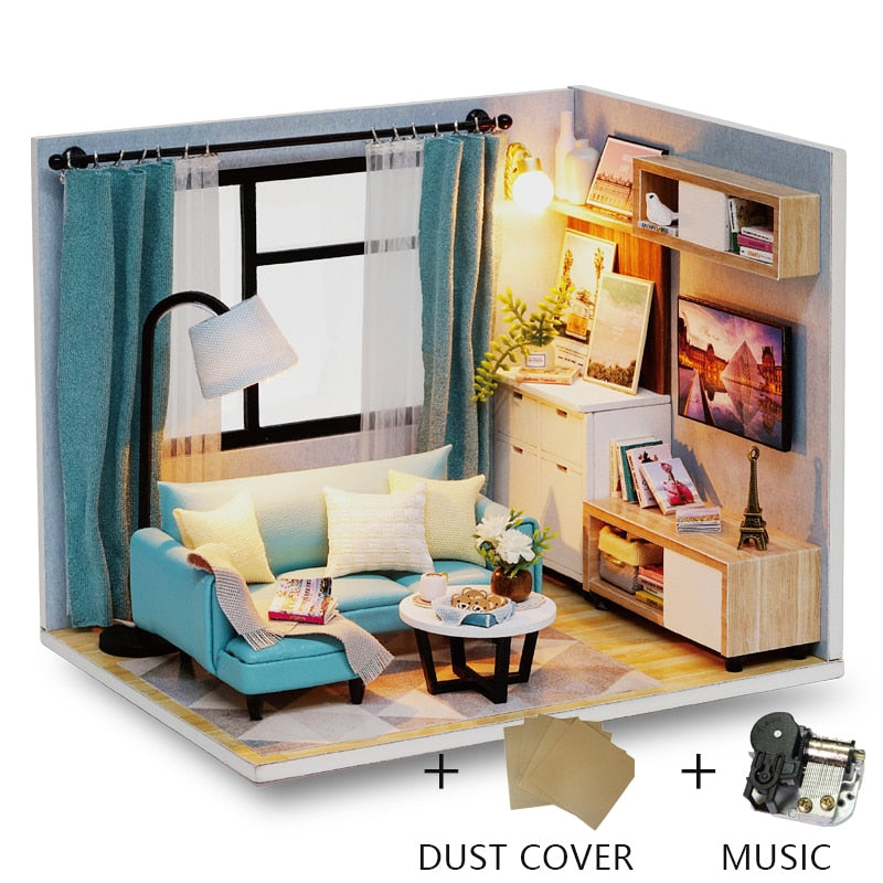 Diy Dollhouse Wooden Miniatures Doll House Furniture LED Lights House Building Kit Toys for Children Birthday Gifts