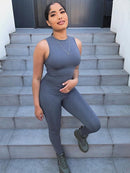 Sibybo Black Sleeveless Summer Jumpsuit Rompers Womens 2022 Zipper Activewear Slim Jumpsuit Femme Fitness Sport Casual Overalls