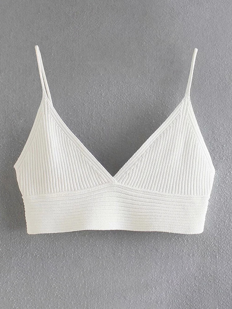 Fashion Women White Knitted Crop Top Sexy Bra Summer Camis Vintage Backless Strap Female Chic Tank Tops