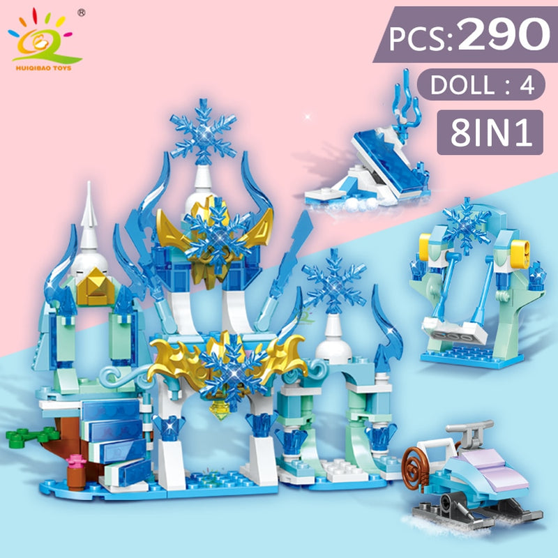 HUIQIBAO Friends Ice Castle Princess Queen Building Blocks Modular Bricks Set for Girls House Palace Children Construction Toys