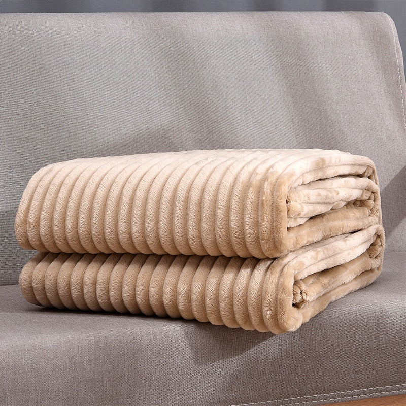 Super Soft Quilted Flannel Blankets For Beds Solid Striped Mink Throw Sofa Cover Bedspread Winter Warm Blankets