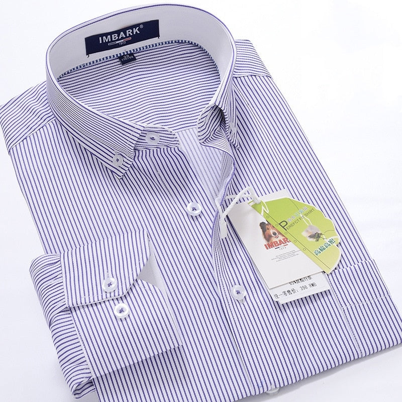 SHAN BAO, camisa de manga larga informal de negocios a rayas clásica para hombre, ropa de marca, camisa holgada elegante para fiesta de boda para caballero