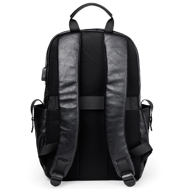 High Quality Leather PU Backpack Men USB Charging Fashion Men Backpack Bag Large Capacity Laptop Men Backpack Travel Backpack