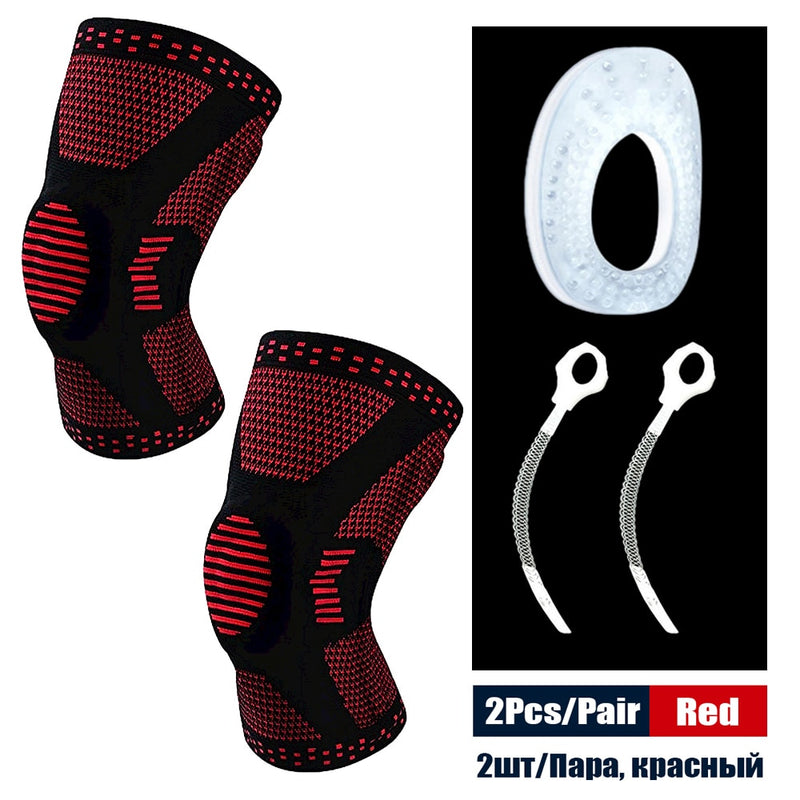 Sports Compression Knee Support Brace Patella Protector Knitted Silicone Spring Leg Pads for Cycling Running Basketball Football