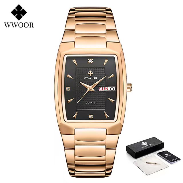 Relogio Masculino WWOOR 2022 nuevo reloj cuadrado para hombre con fecha de semana automática relojes de pulsera de cuarzo para hombre de lujo de acero inoxidable dorado