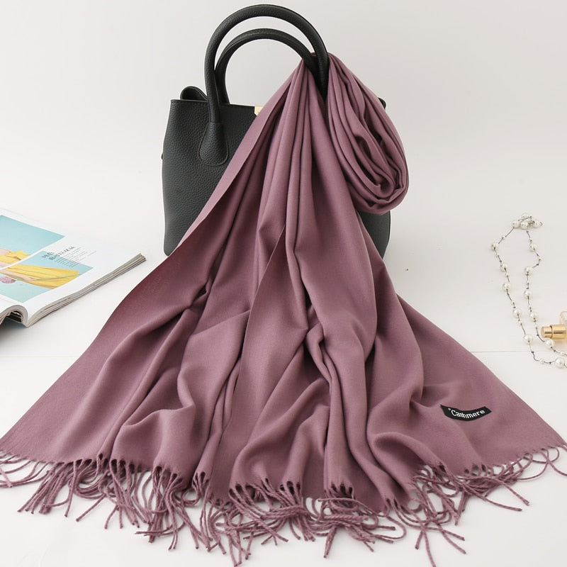 2022 Winter Scarf Solid Thick Women Cashmere Scarves Neck Head Warm Hijabs Pashmina Lady Shawls And Wraps Bandana Tassel