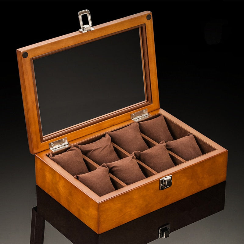 3/5/8/10/12 Slots Wood Watch Box Organizer New Coffee Watch Holder With Glass Window Mens Watch Storage Box Gift Case