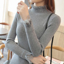Slim Short Paragraph Bottoming Sweater Spring Half-high Collar Sweater Women Solid Color Lace Thickening Inside Sweater 7569 50