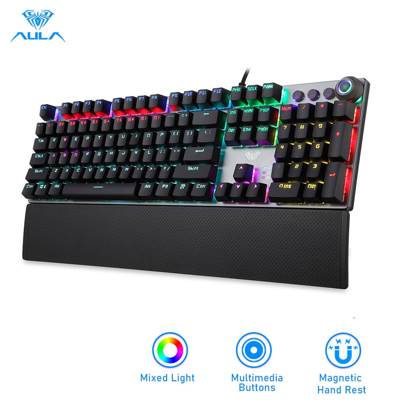 AULA F2088 Mechanical Gaming Keyboard Anti-ghosting 104 brown Switch blue Wired Mixed Backlit Keyborad for Game Laptop PC