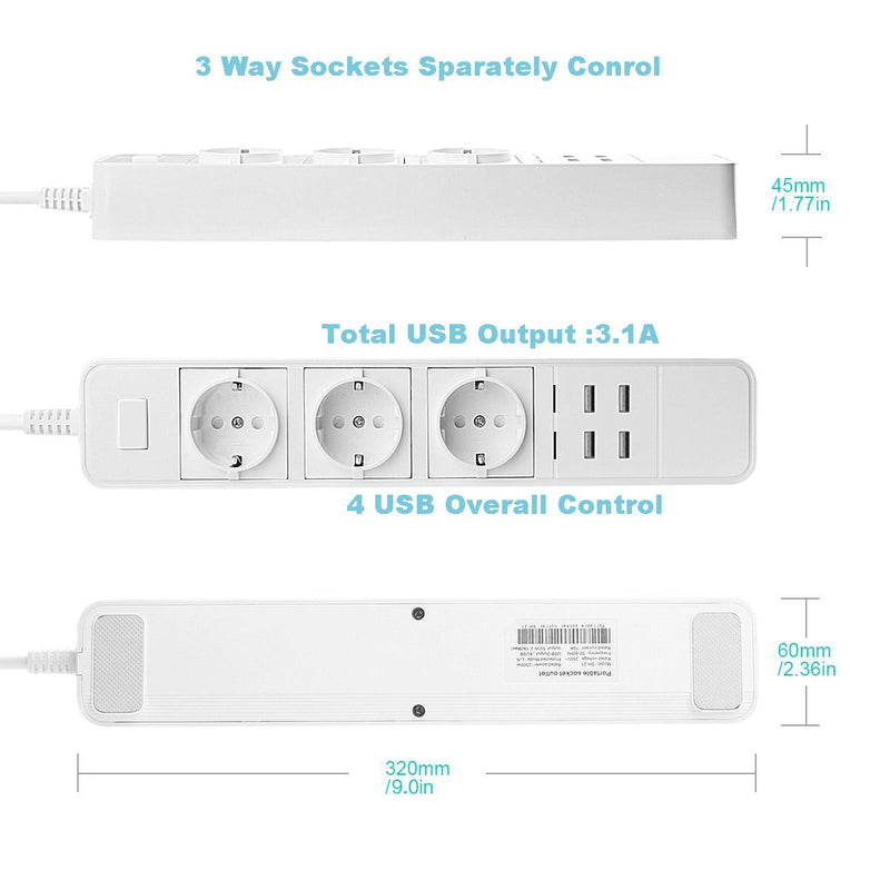 Smart Wifi Power Strip Surge Protector Múltiples enchufes 4 Puerto USB Temporizador Voice Wirelss Control remoto por Echo Alexa Google Home