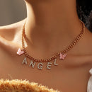 Bohemian Girl Cute Butterfly Rhinestone Letter Necklace Girl Necklace for Women BABY HONEY ANGEL Short Trend New Jewelry Gift