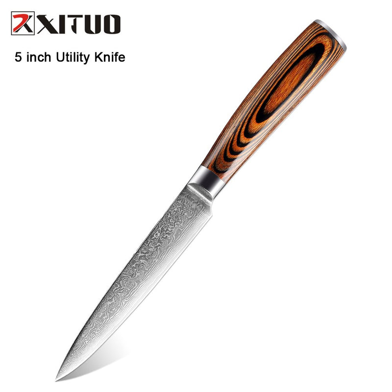 XITUO, 1-4 Uds., juego de cuchillos de cocina, cuchillo de cocina de acero damasco japonés VG10, chef, deshuesado, pelado, Santoku, cuchillos de utilidad, mango de madera