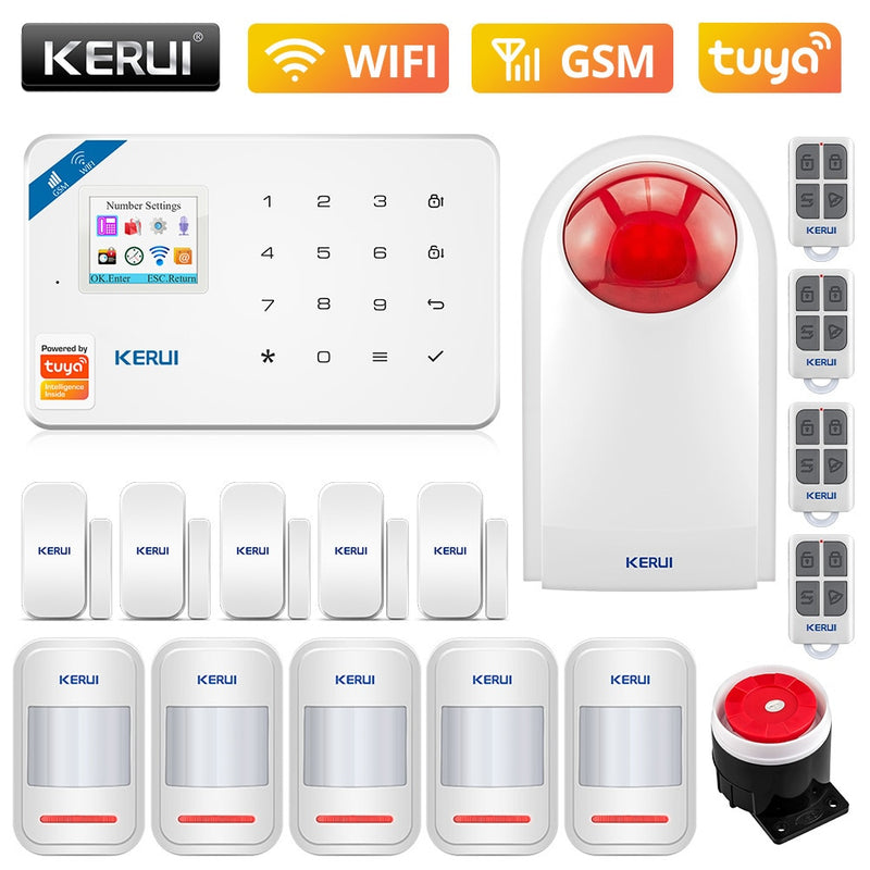 KERUI W181 WIFI GSM seguridad del hogar Tuya sistema de alarma inteligente APP Control Sensor de puerta inalámbrico PIR Detector de movimiento Kit de alarma antirrobo