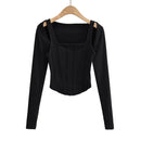 Korean Style Y2k Striped Stitching T-shirt Women 2 In 1 Shrug Set Co-ord Crop Shrug and Corset Tank Tops Set