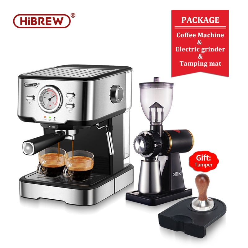 HiBREW Kaffeemaschine Cafetera 20 Bar Espresso inox Halbautomat Espresso Cappuccino Heißwasser Dampf Temperaturanzeige H5