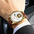 OLEVS, relojes mecánicos clásicos para hombre, reloj automático Tourbillon, reloj de pulsera militar resistente al agua de cuero genuino