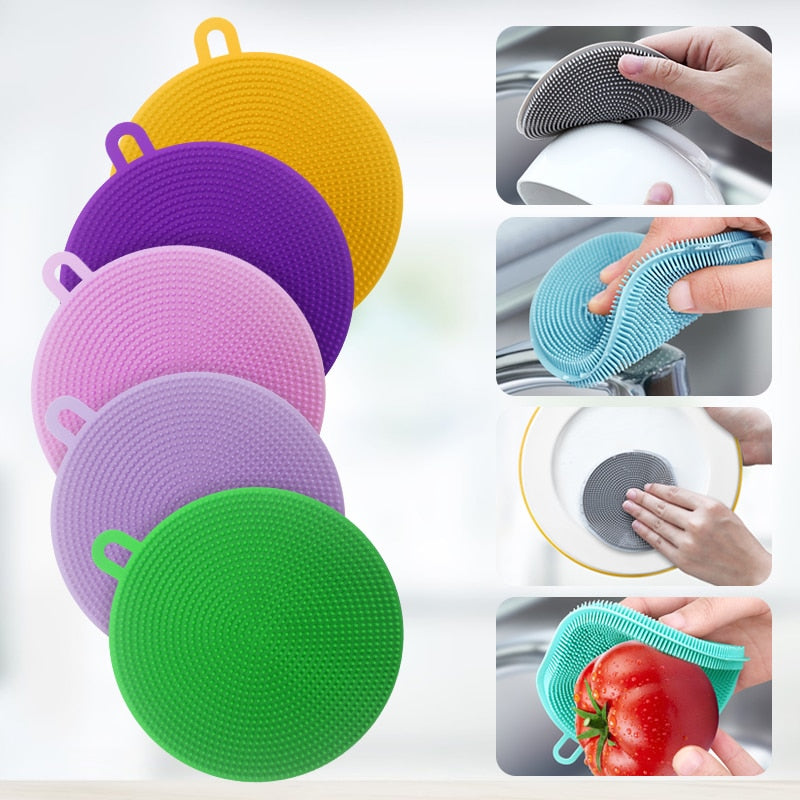 Paquete de 4 esponjas de silicona de 10 colores, esponjas para lavar platos, estropajo de cocina, cepillo mágico reutilizable de silicona de doble cara, utensilios de cocina