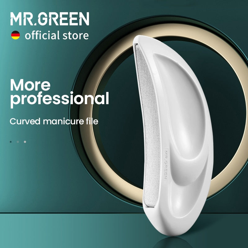 MR.GREEN Professional Nail Files Curved And Stainless Steel Rubbing Surface With Ergonomic ABS Resin Manicure Files